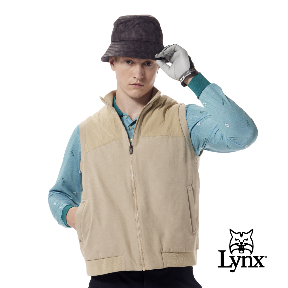 【Lynx Golf】防風鋪棉異素材剪接仿麂皮面料背心