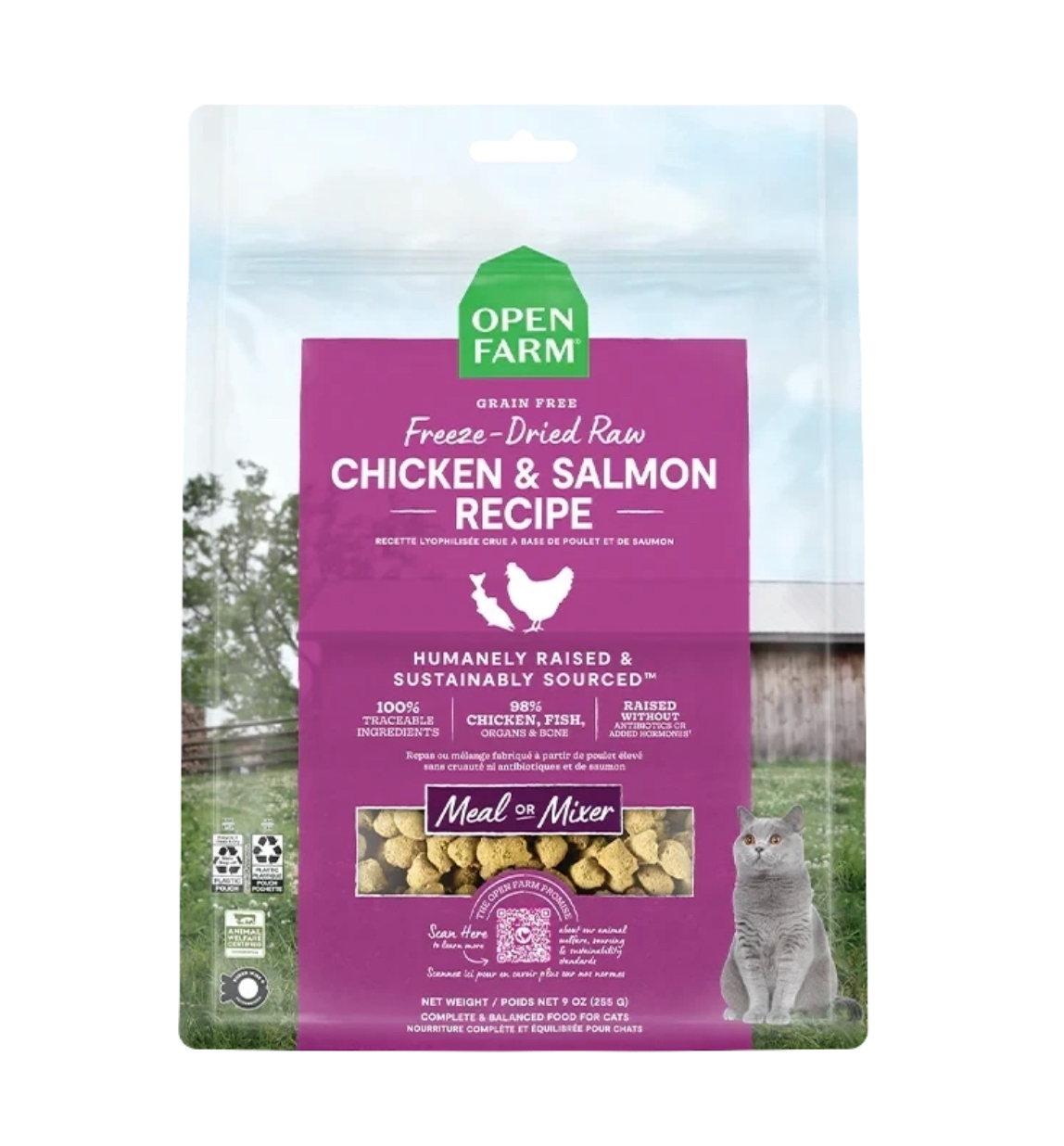 OPEN FARM冷凍脫水走地雞三文魚生肉貓糧 9oz