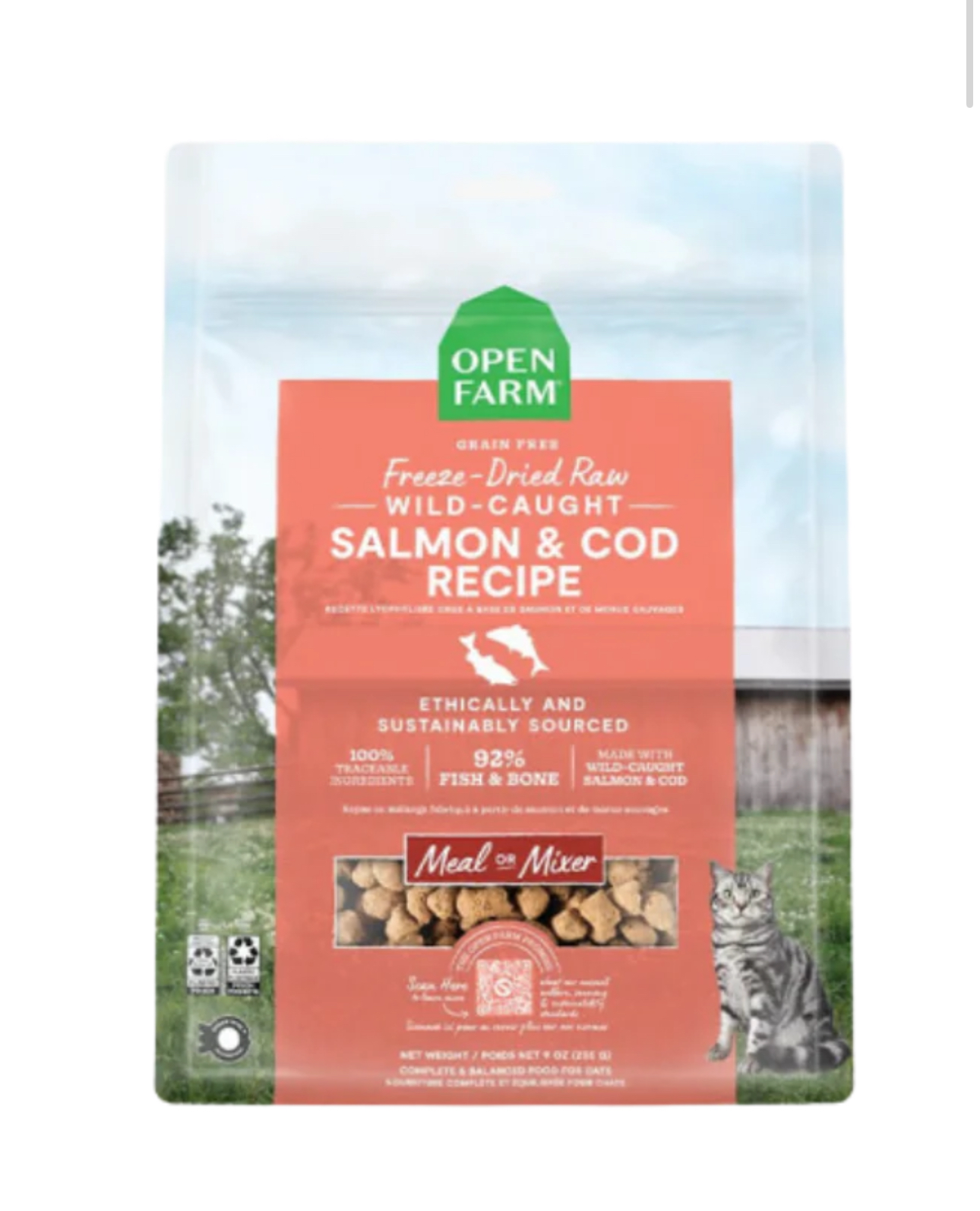 OPEN FARM冷凍脫水野生三文魚鱈魚生肉貓糧 9oz