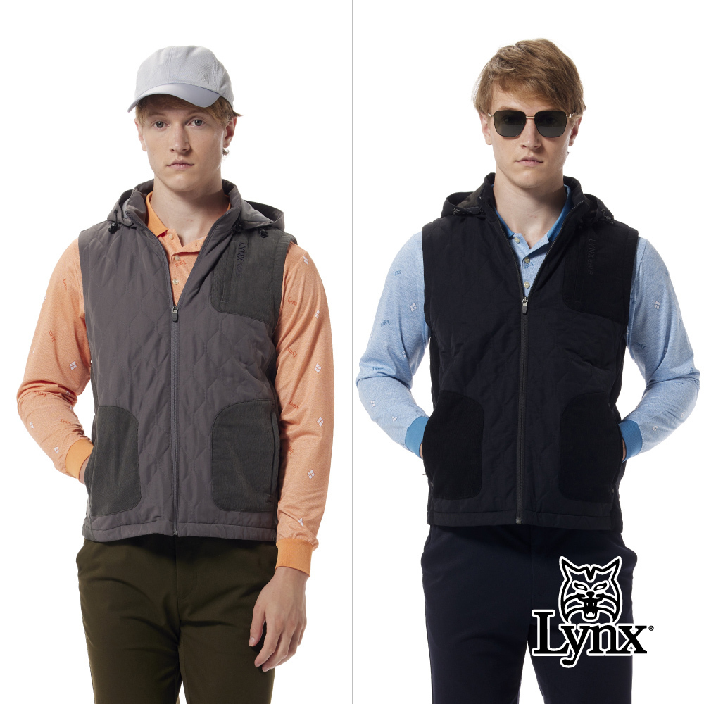 【Lynx Golf】石墨烯抑菌除臭剪裁配布壓線造型胸袋可拆式連帽背心