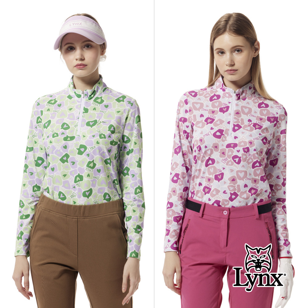 【Lynx Golf】合身版吸排抗UV網眼俏皮愛心立領POLO衫/高爾夫球衫