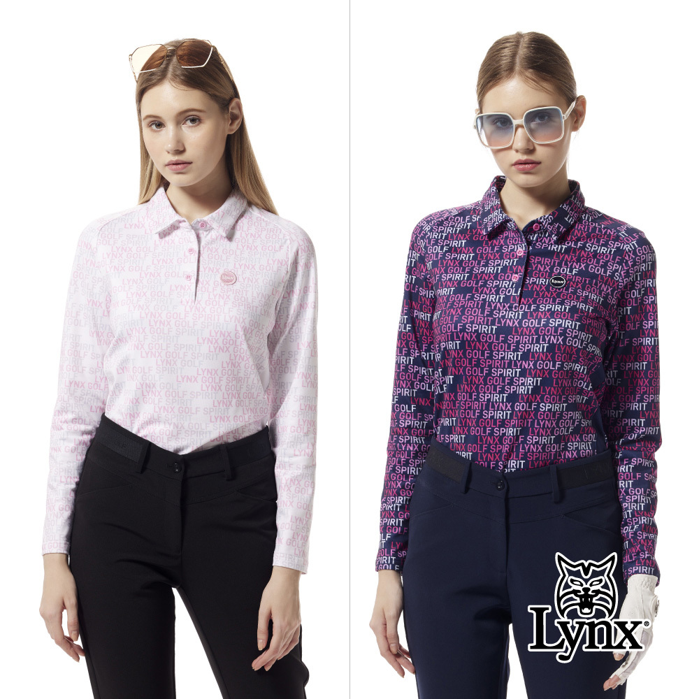 【Lynx Golf】合身版保暖刷毛吸排數位感印花脇邊剪裁POLO衫/高爾夫球衫