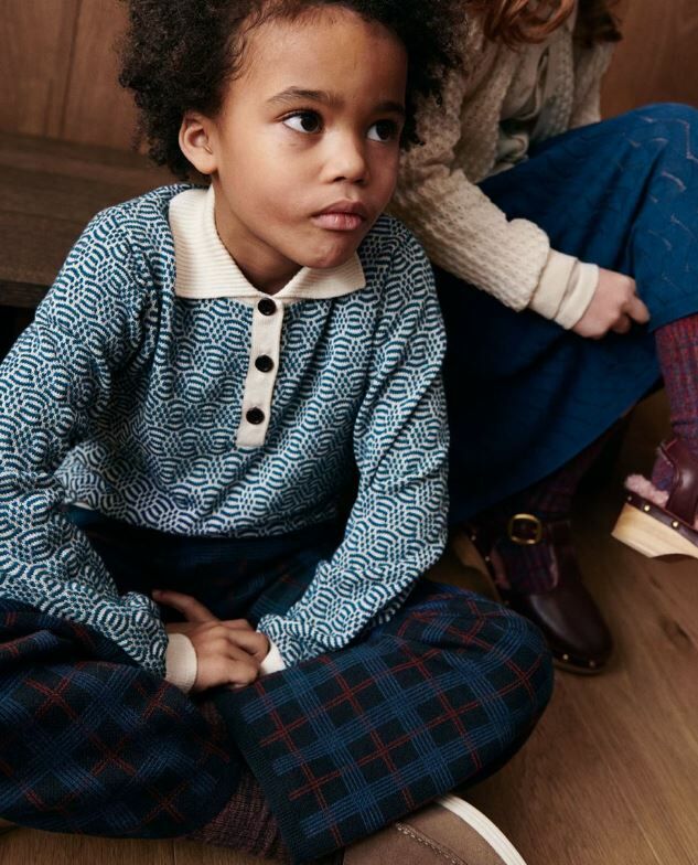 FUB 格紋針織闊腿褲 Check Pants dark navy