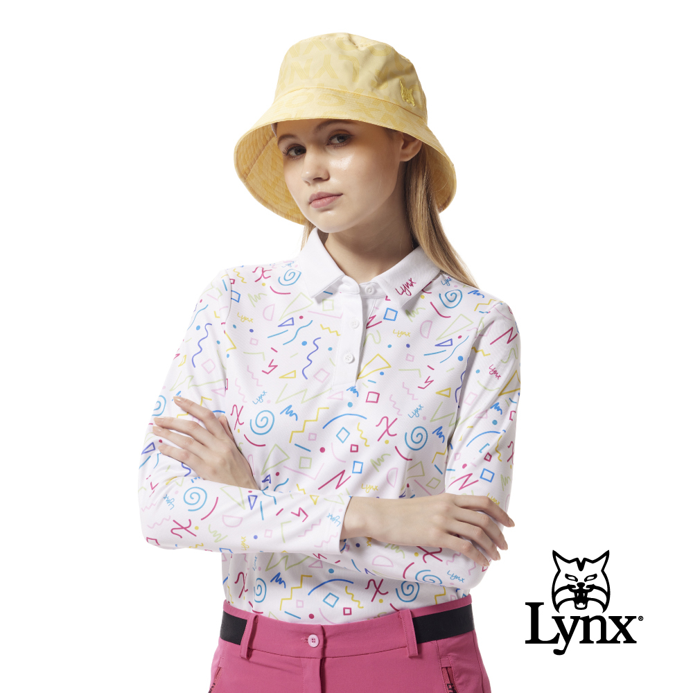 【Lynx Golf】吸排網眼塗鴉風領口繡花POLO衫/高爾夫球衫