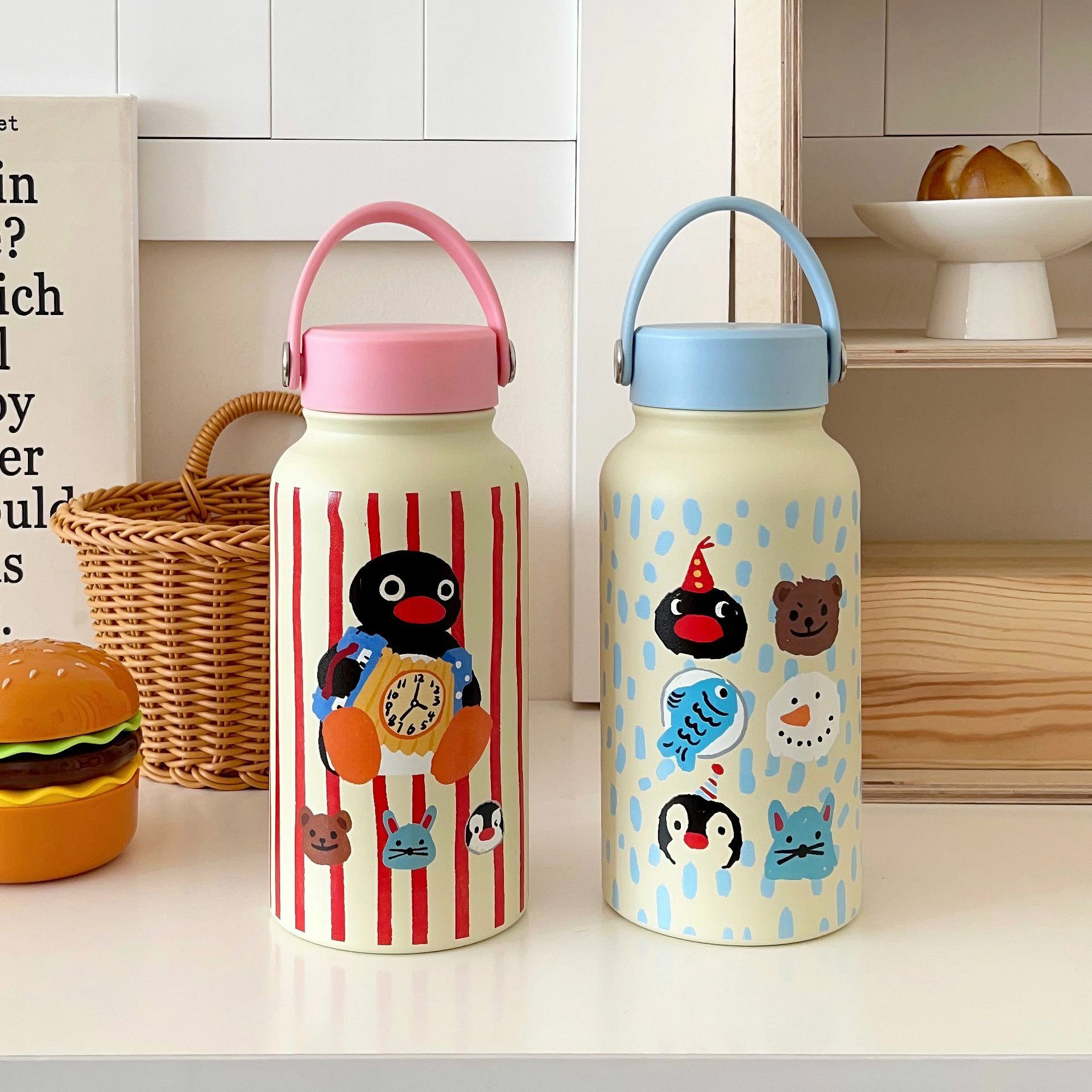 《4991》可愛塗鴉小圖手提保溫杯650ml