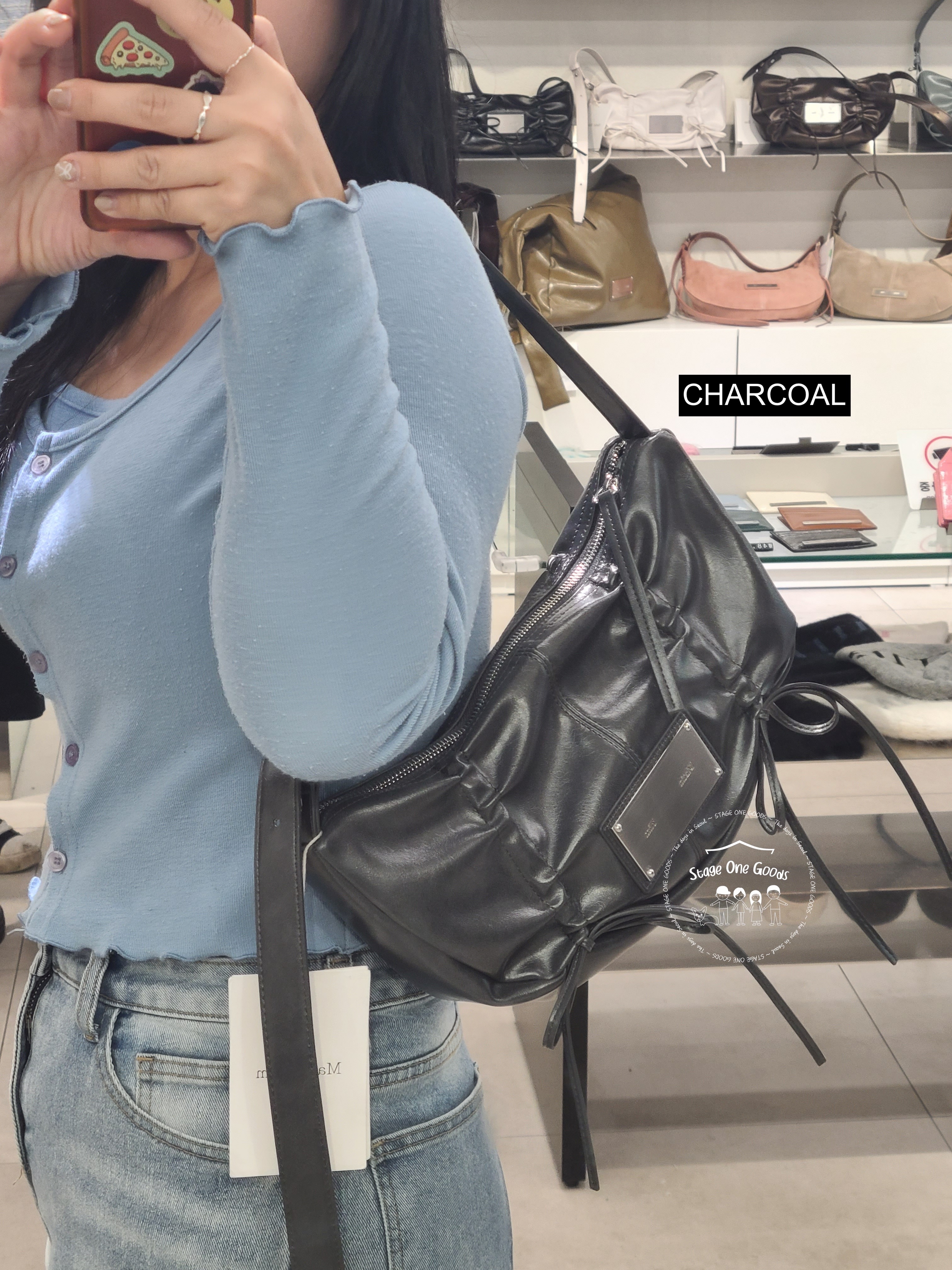 MATIN KIM HALF SHIRRING RIBBON ROUND BAG