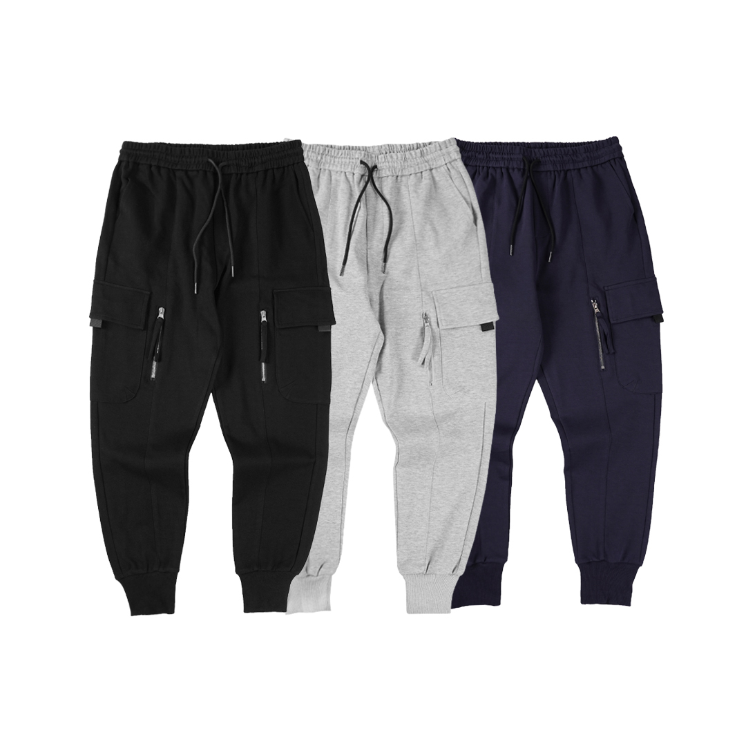 QIAO - 拉鍊造型 縮口棉長褲