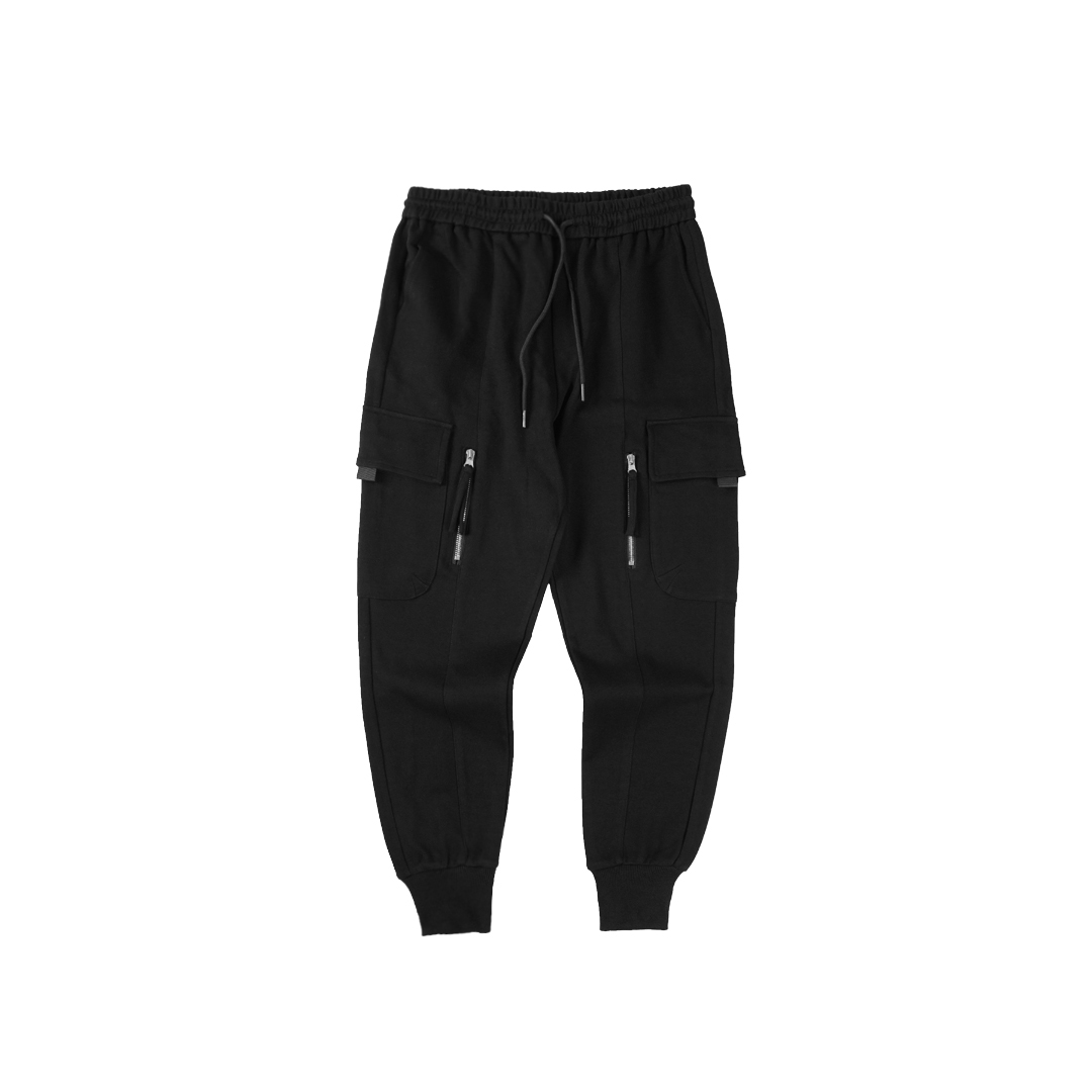 QIAO - 拉鍊造型 縮口棉長褲