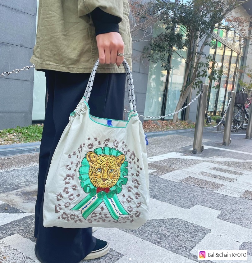 Ball＆Chain 刺繡環保購物袋 L號 - 灰白 (31311227)