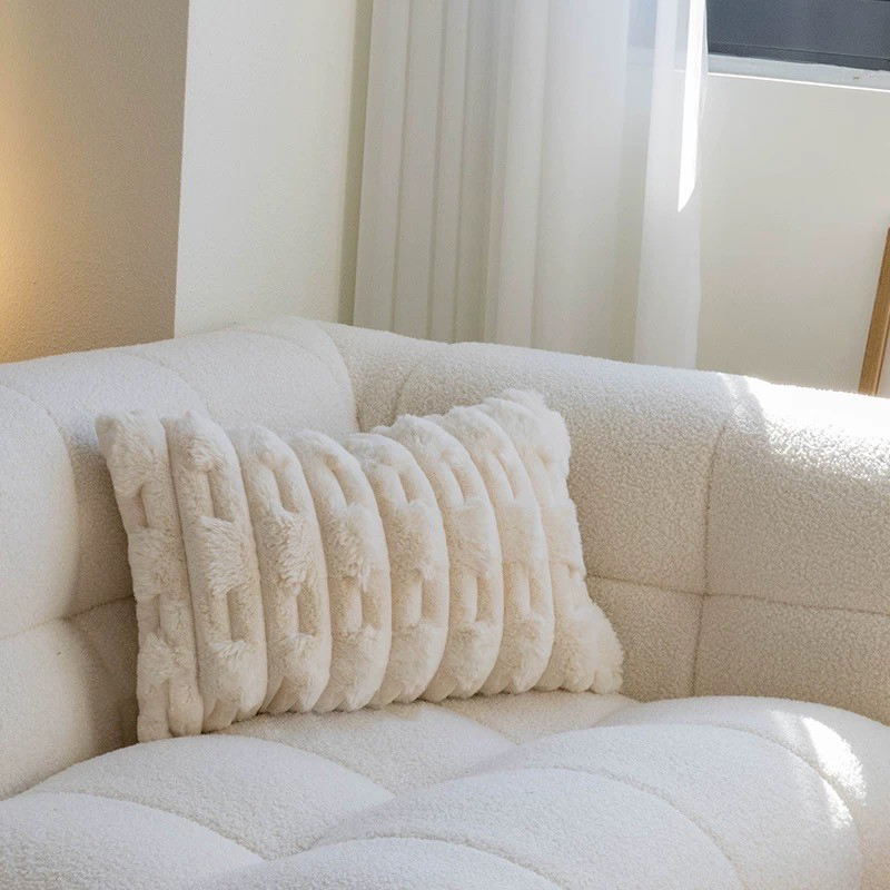 奶油白立體織紋感長方形枕頭抱枕