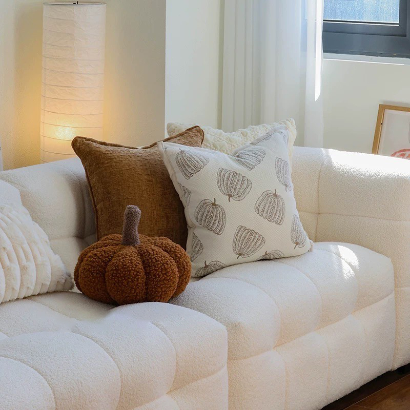 秋冬焦糖咖織紋感方形枕頭抱枕