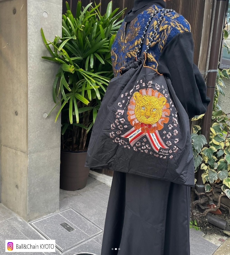 Ball＆Chain 刺繡環保購物袋 L號 - 黑 (31311201)