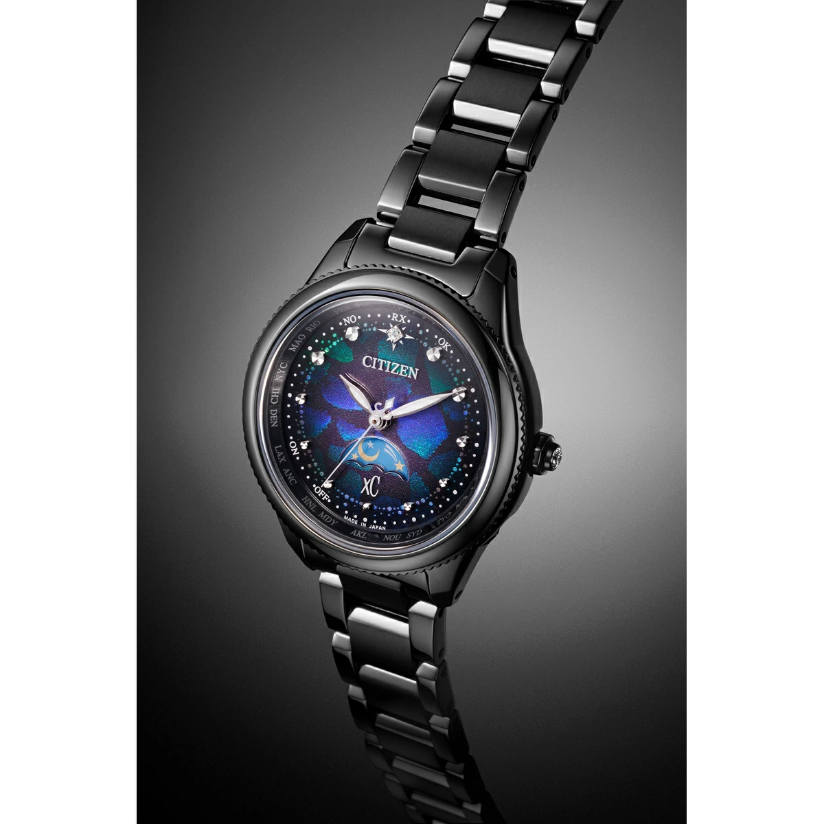 萬年鐘錶 - Citizen 星辰錶  XC  宇宙幻彩100週年限量鈦金屬光動能月相電波女錶 EE1008-56E  錶徑29MM