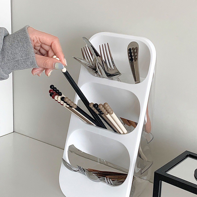 雲朵白梯形三層立式碗筷收納擺件