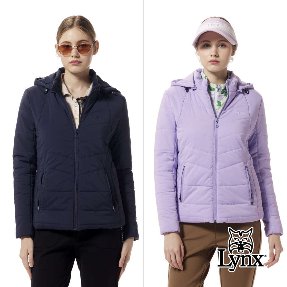 【Lynx Golf】鋪棉保暖防潑水壓線造型可拆式連帽外套