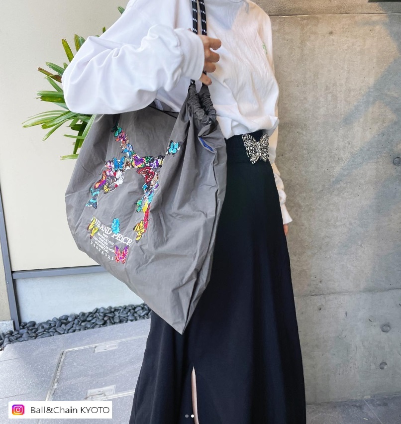 Ball＆Chain 刺繡環保購物袋 L號 - 灰 (32510361)