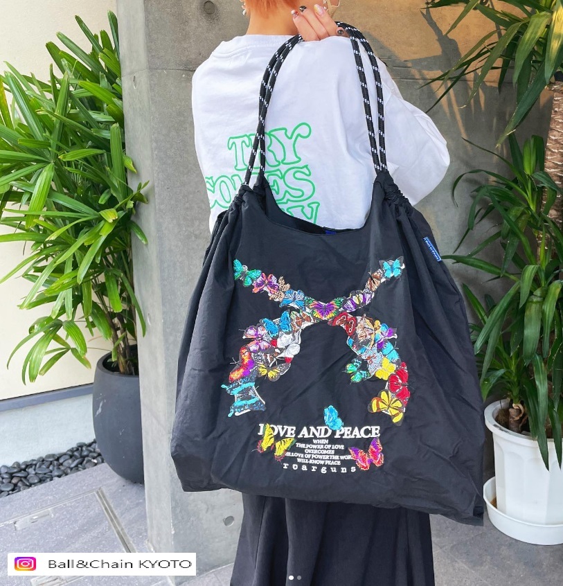 Ball＆Chain 刺繡環保購物袋 L號 - 黑 (32510301)