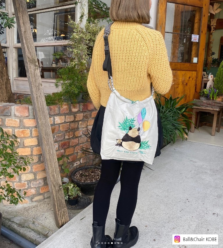 Ball＆Chain 刺繡環保購物袋 M號 - 淺灰 (31301027)