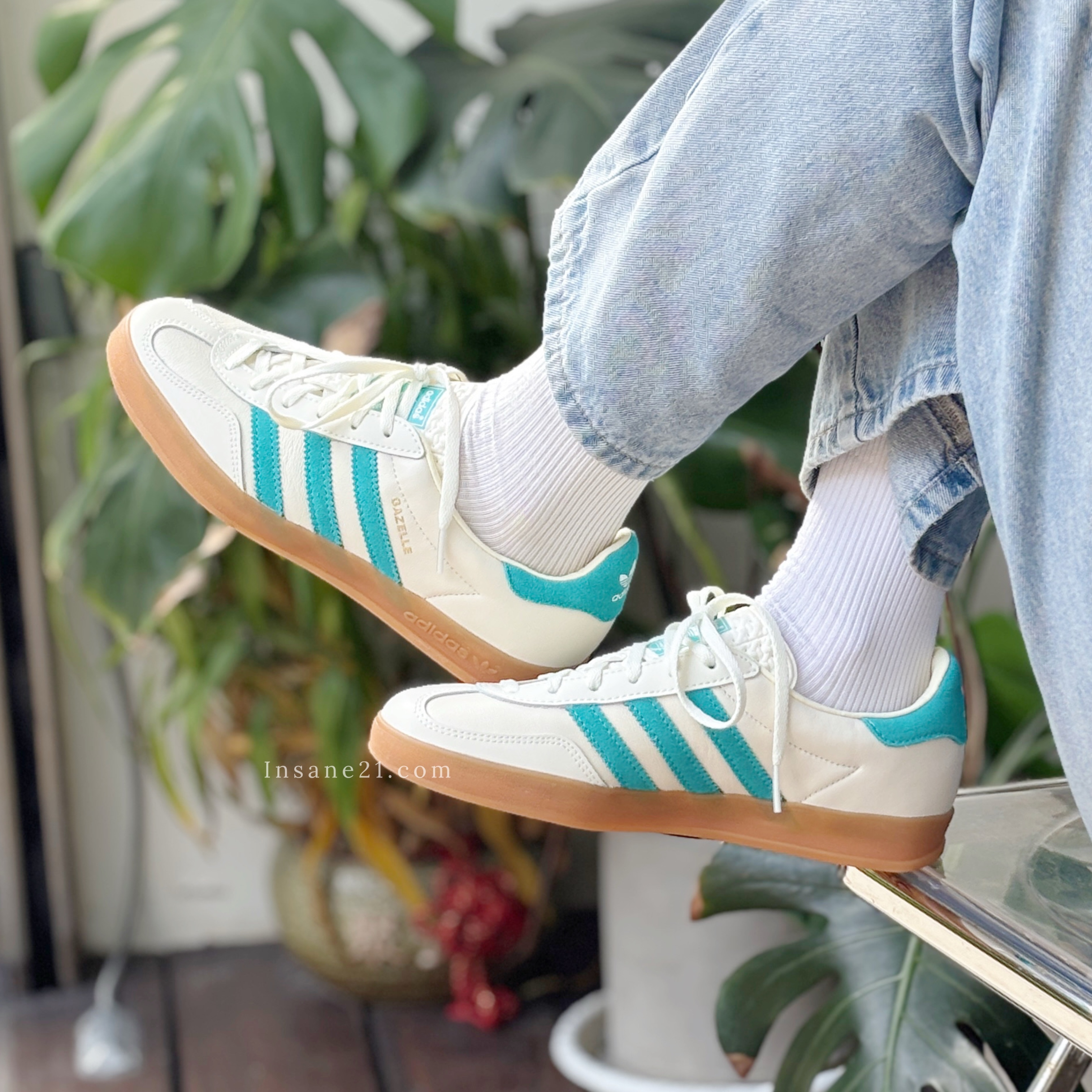 ADDIAS GAZELLE INDOOR 皮革 米白綠 焦糖底 休閒鞋 JI2583