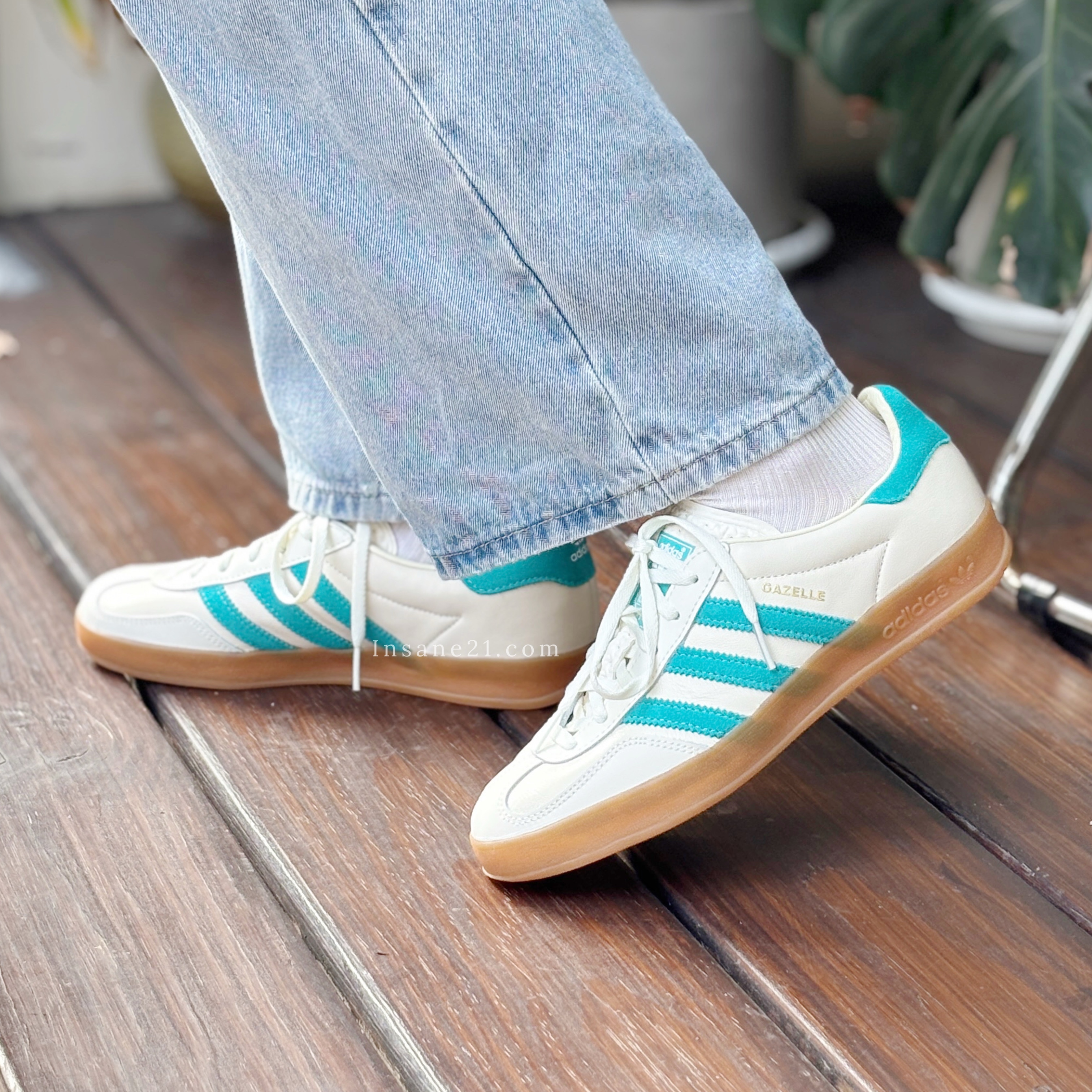 ADDIAS GAZELLE INDOOR 皮革 米白綠 焦糖底 休閒鞋 JI2583