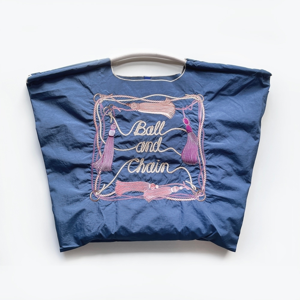 Ball＆Chain 刺繡環保購物袋 L號 - 藍 (30114432)