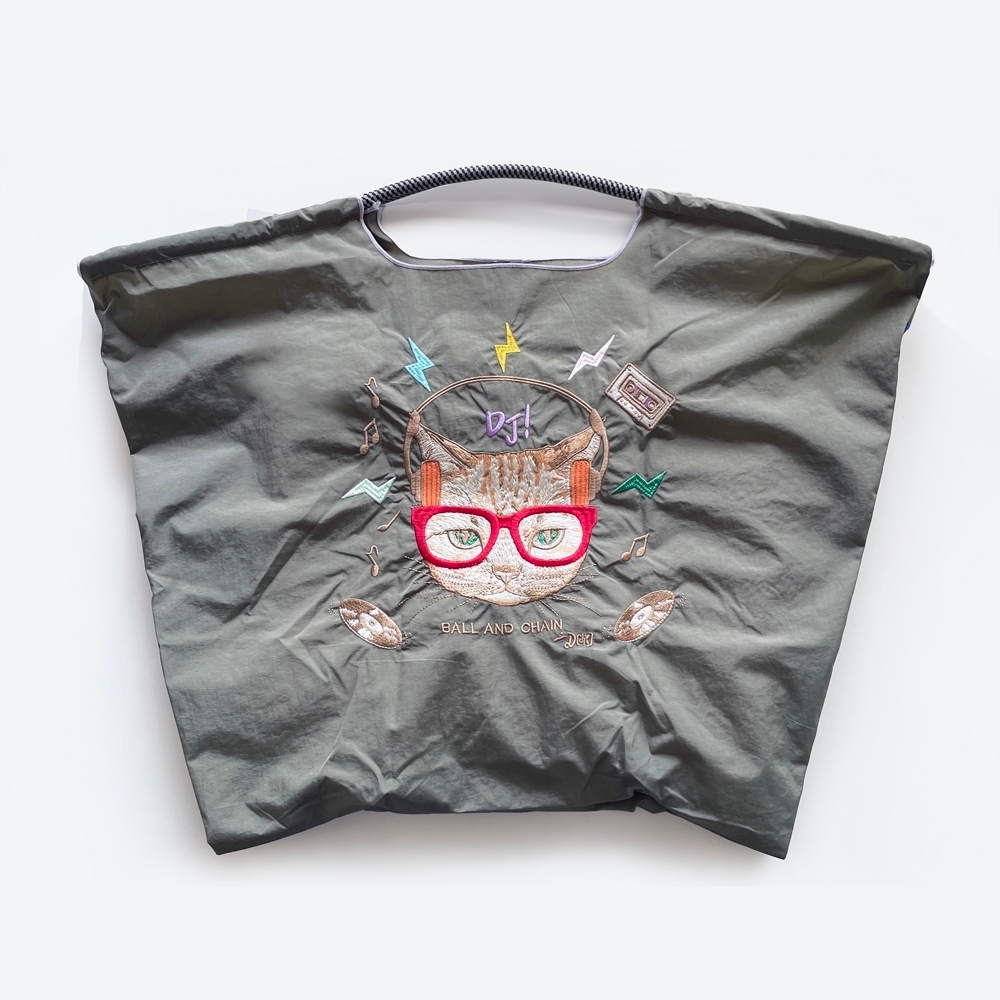 Ball＆Chain 刺繡環保購物袋 L號 - 灰 (31310629)