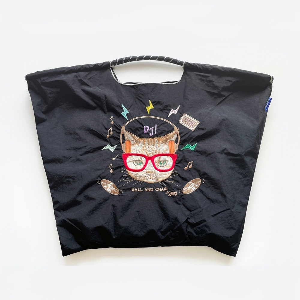Ball＆Chain 刺繡環保購物袋 L號 - 黑 (31310601)