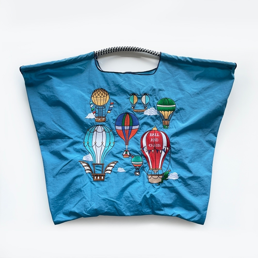 Ball＆Chain 刺繡環保購物袋 L號 - 藍 (30113988)