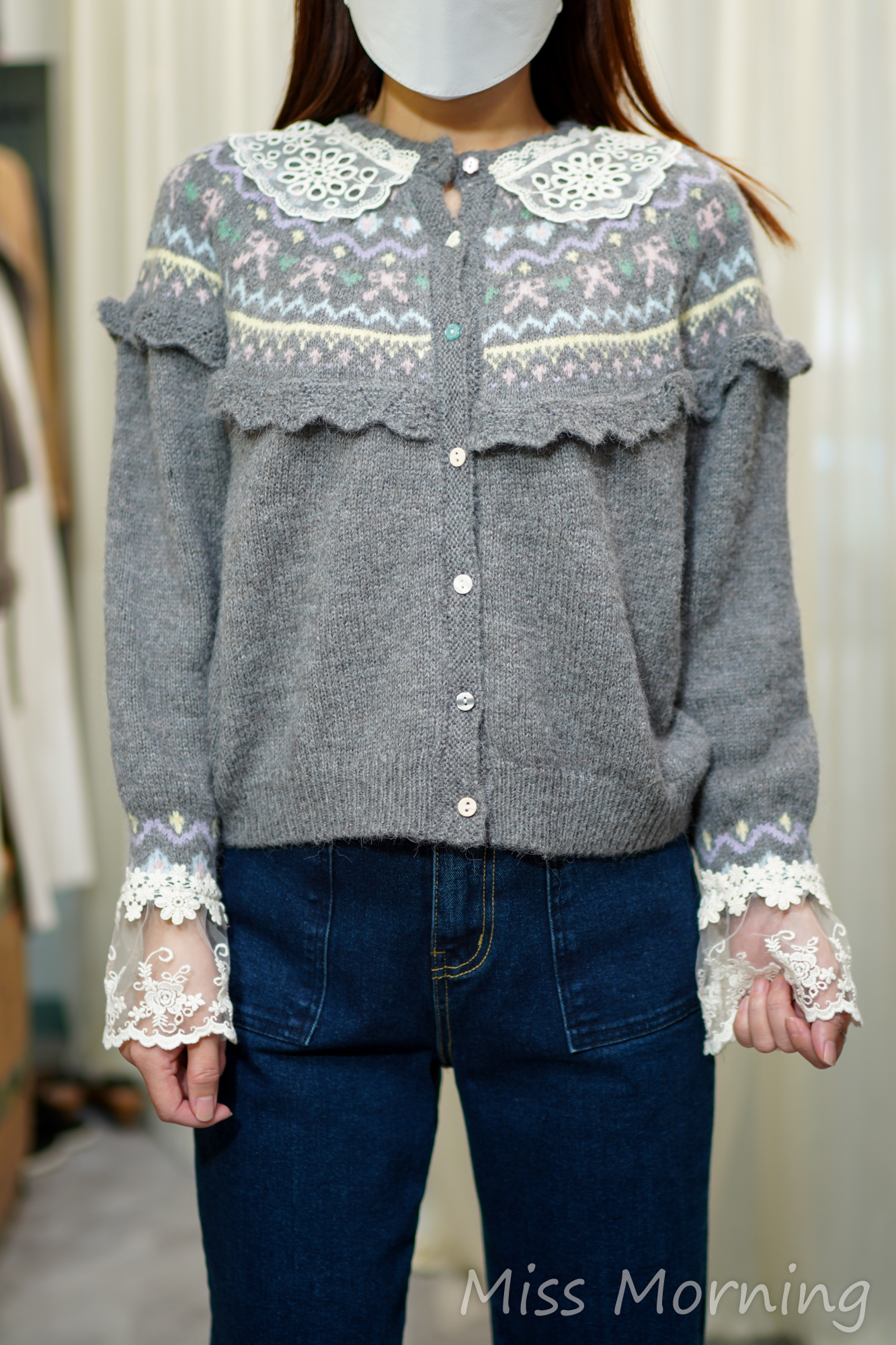 Lace領lace袖外套/上衣兩穿(14221)