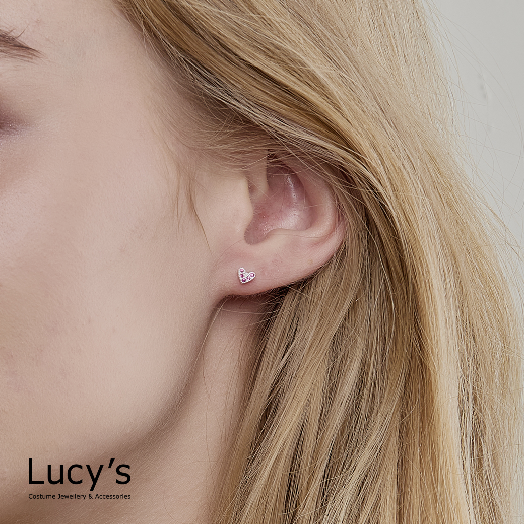 *925純銀〔輕銀系列〕桃紅心語 耳環 (117488)