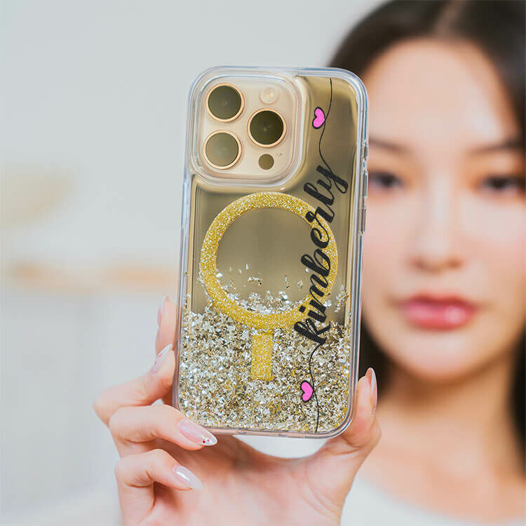 俏皮姓名 (MagSafe磁吸) 閃耀金鏡面殼 - (訂製名字) iPhone客製化手機殼