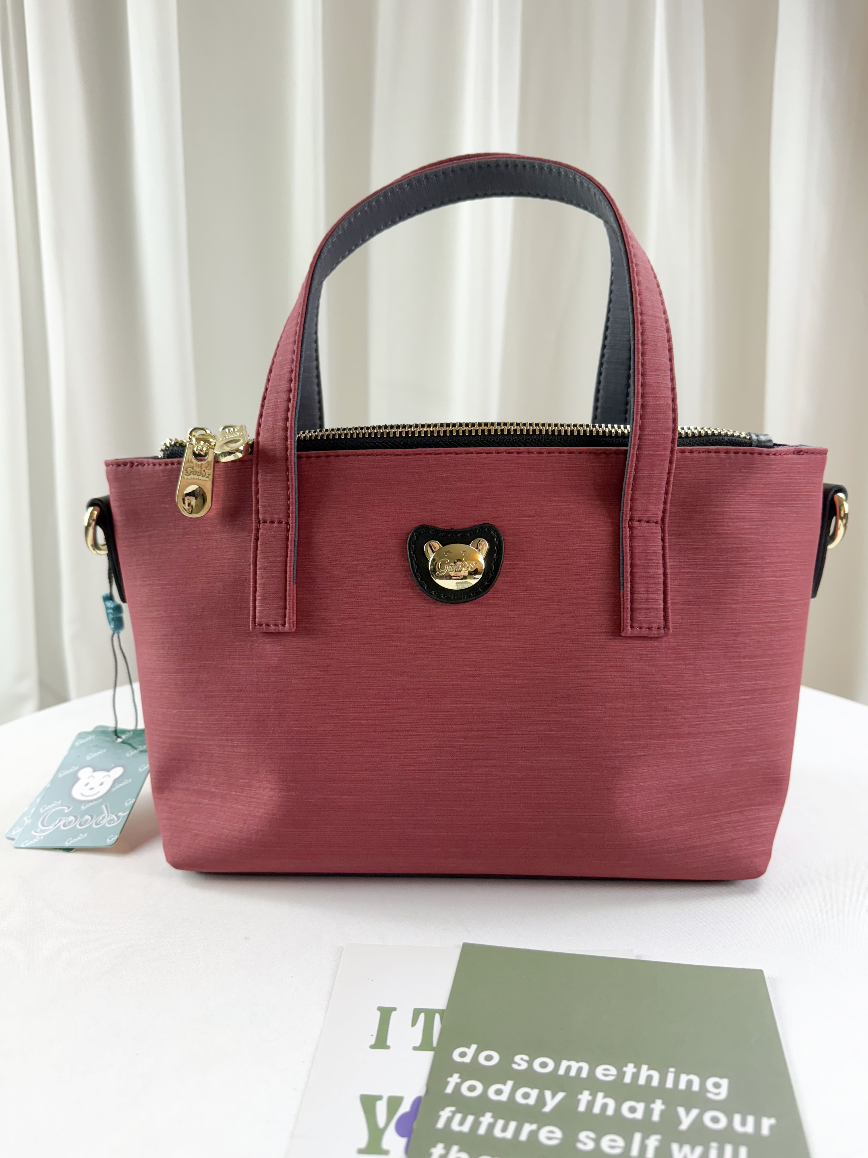 GOODS 紅灰拼色 防潑水手提包 / 側背包 #2744