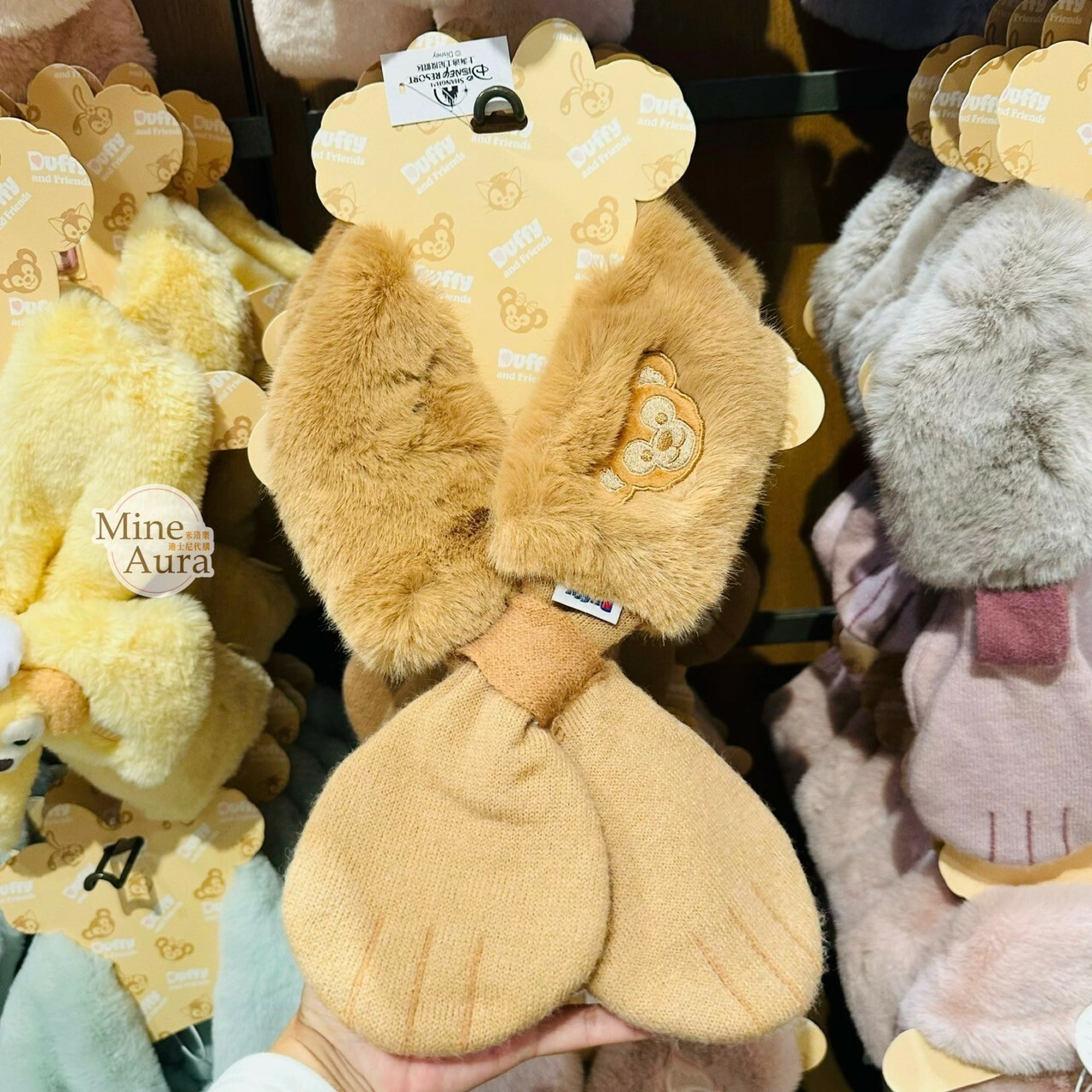 達菲 Duffy 刺繡毛毛 綁帶 圍巾 -上海迪士尼樂園