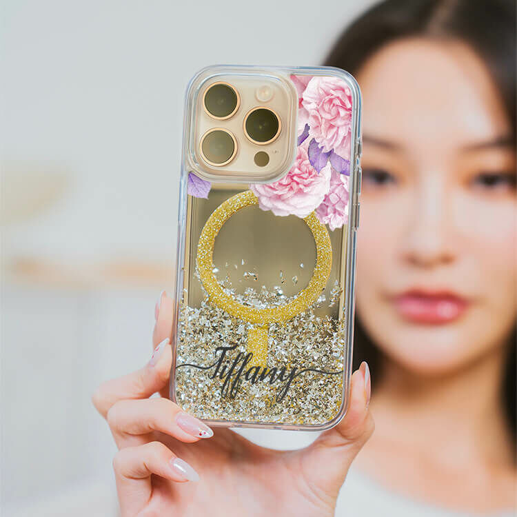 少女玫瑰 (MagSafe磁吸) 閃耀金鏡面殼 - (訂製名字) iPhone客製化手機殼