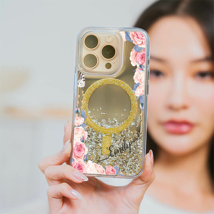 婚禮玫瑰 (MagSafe磁吸) 閃耀金鏡面殼 - (訂製名字) iPhone客製化手機殼