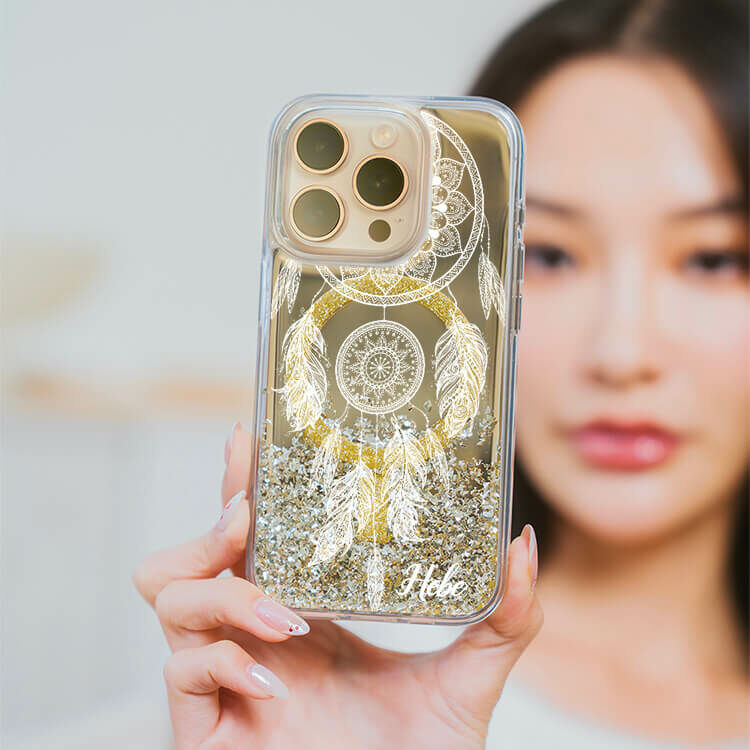 白捕夢網 (MagSafe磁吸) 閃耀金鏡面殼 - (訂製名字) iPhone客製化手機殼