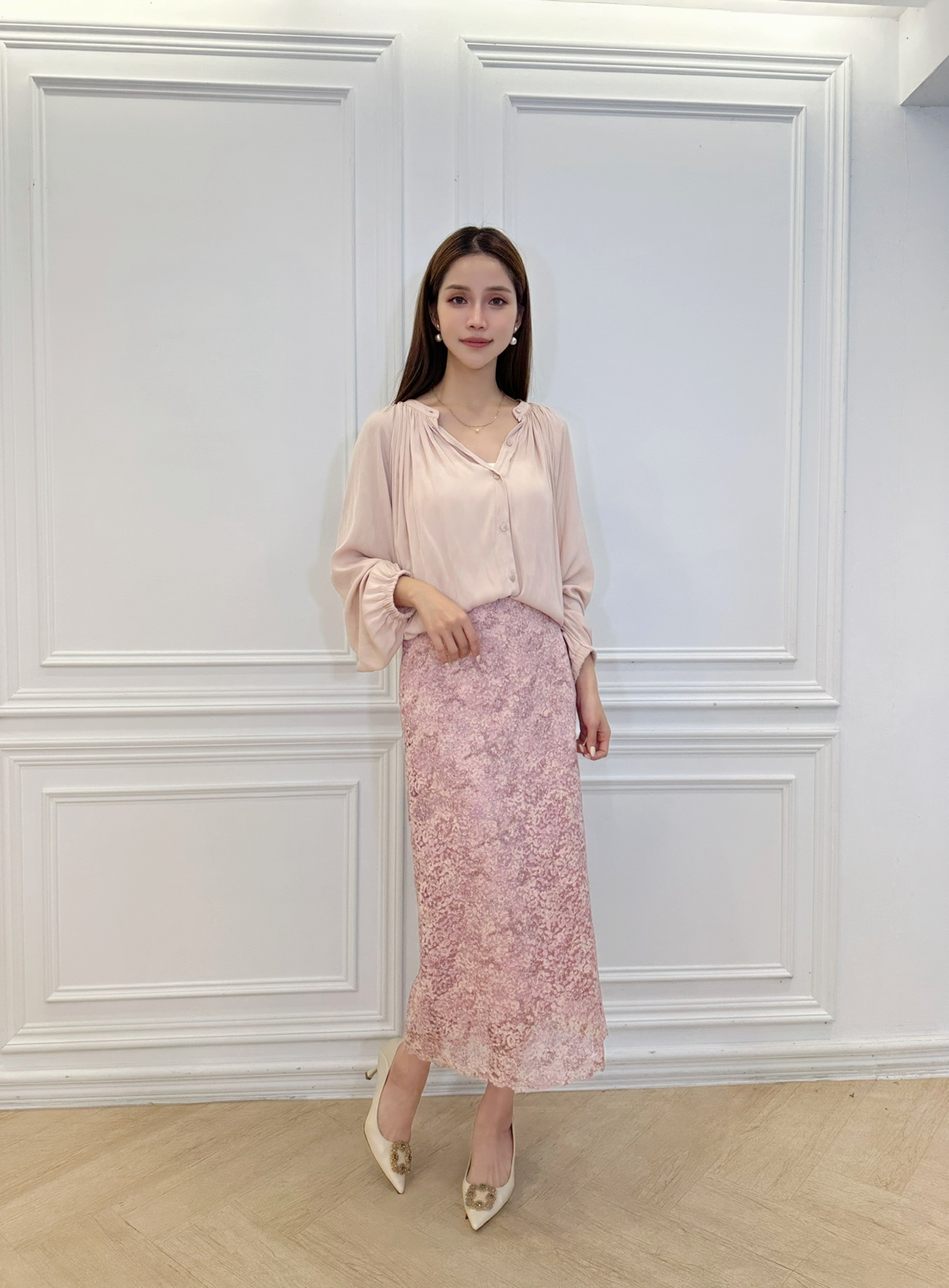 浪漫暈染碎花蕾絲裙