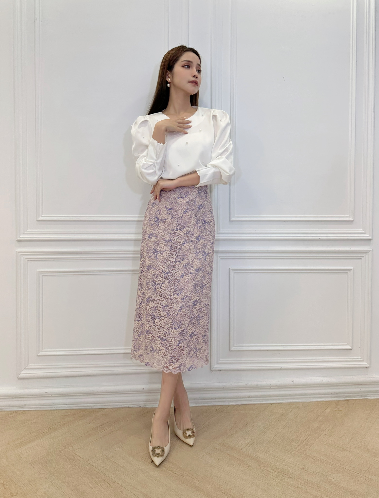 浪漫暈染碎花蕾絲裙