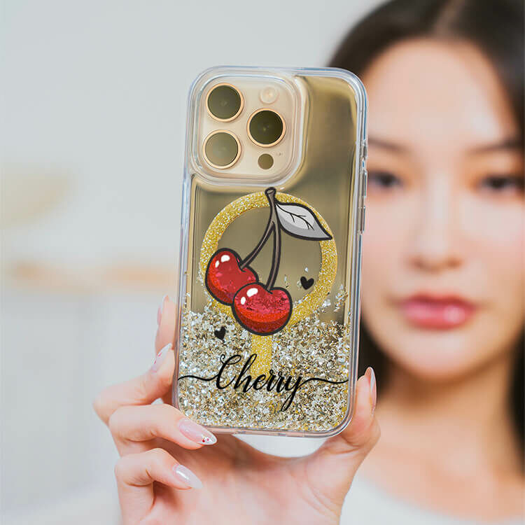 可愛小櫻 (MagSafe磁吸) 閃耀金鏡面殼 - (訂製名字) iPhone客製化手機殼
