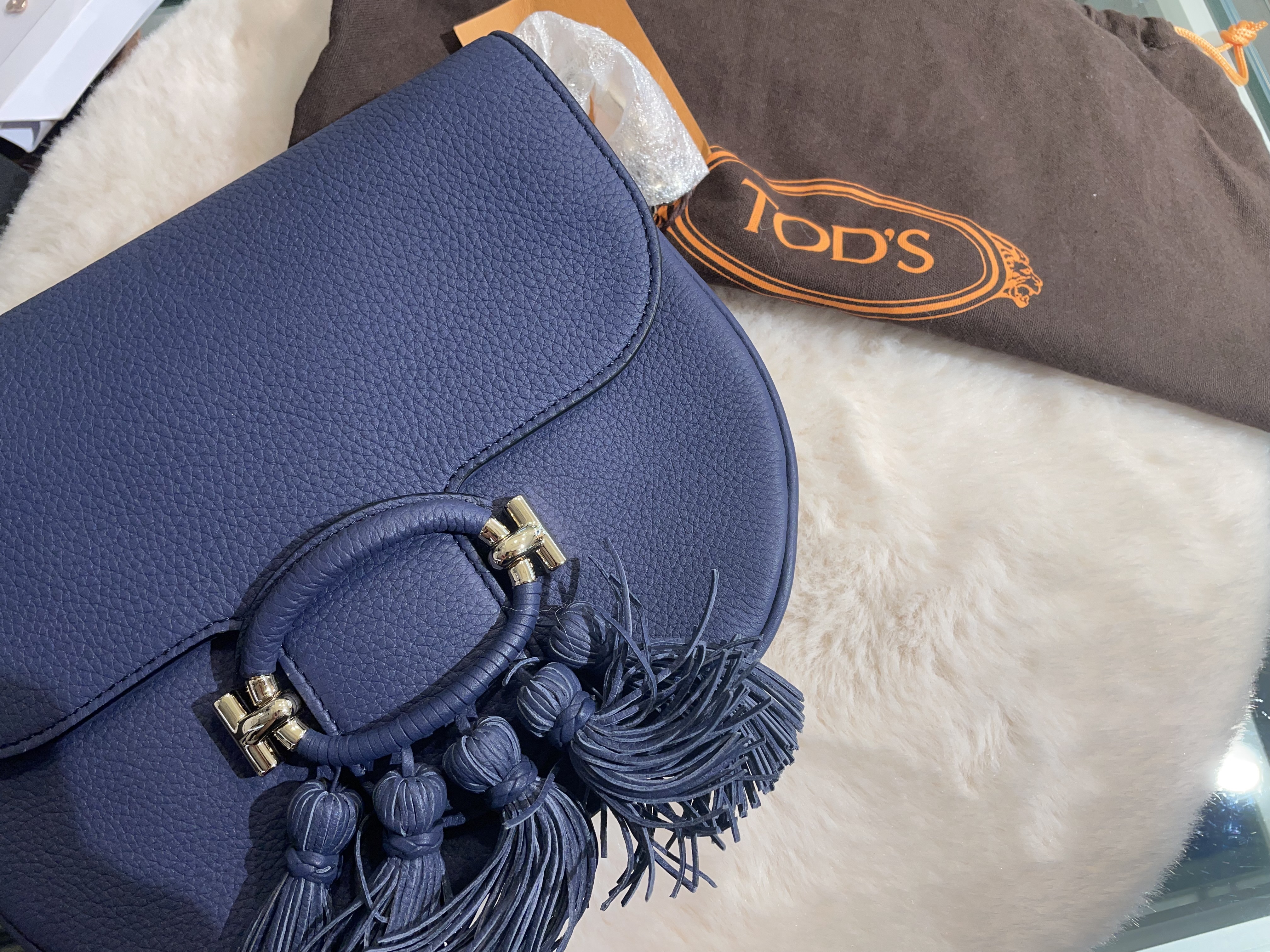 Tod’s T ring藍色流蘇馬鞍包