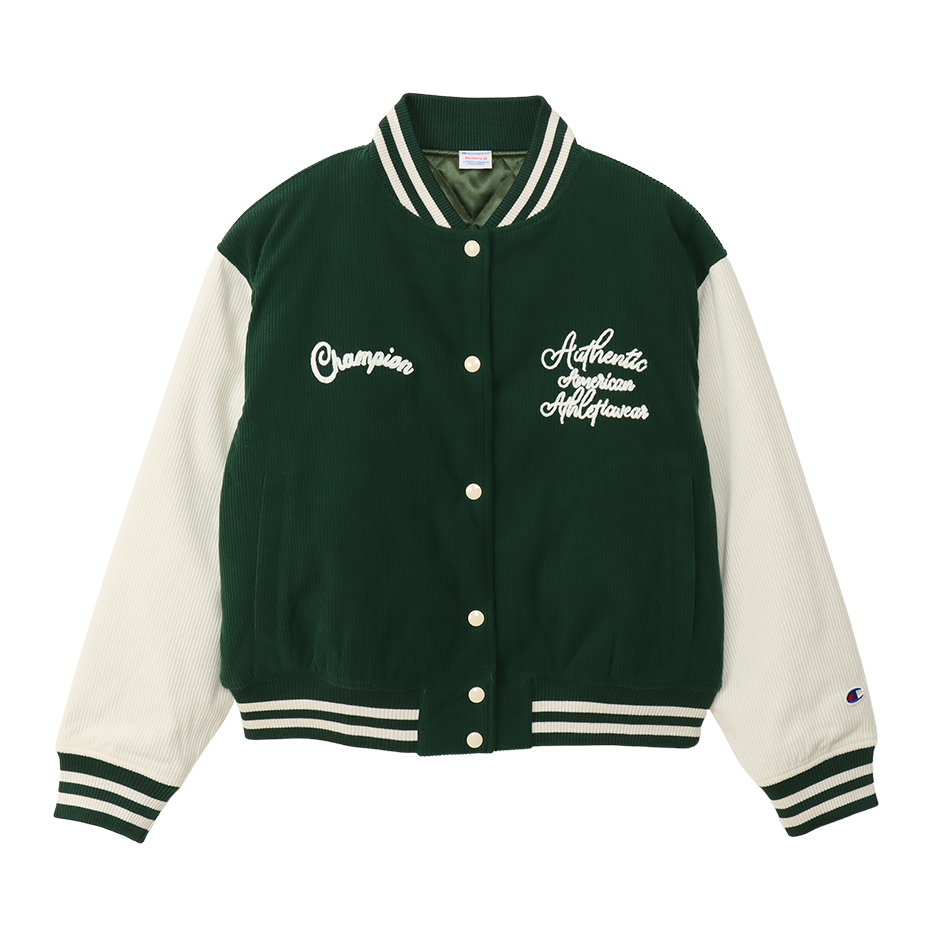 女款 -CASUAL燈心絨刺繡棒球夾克-綠色（CW-A603-570）