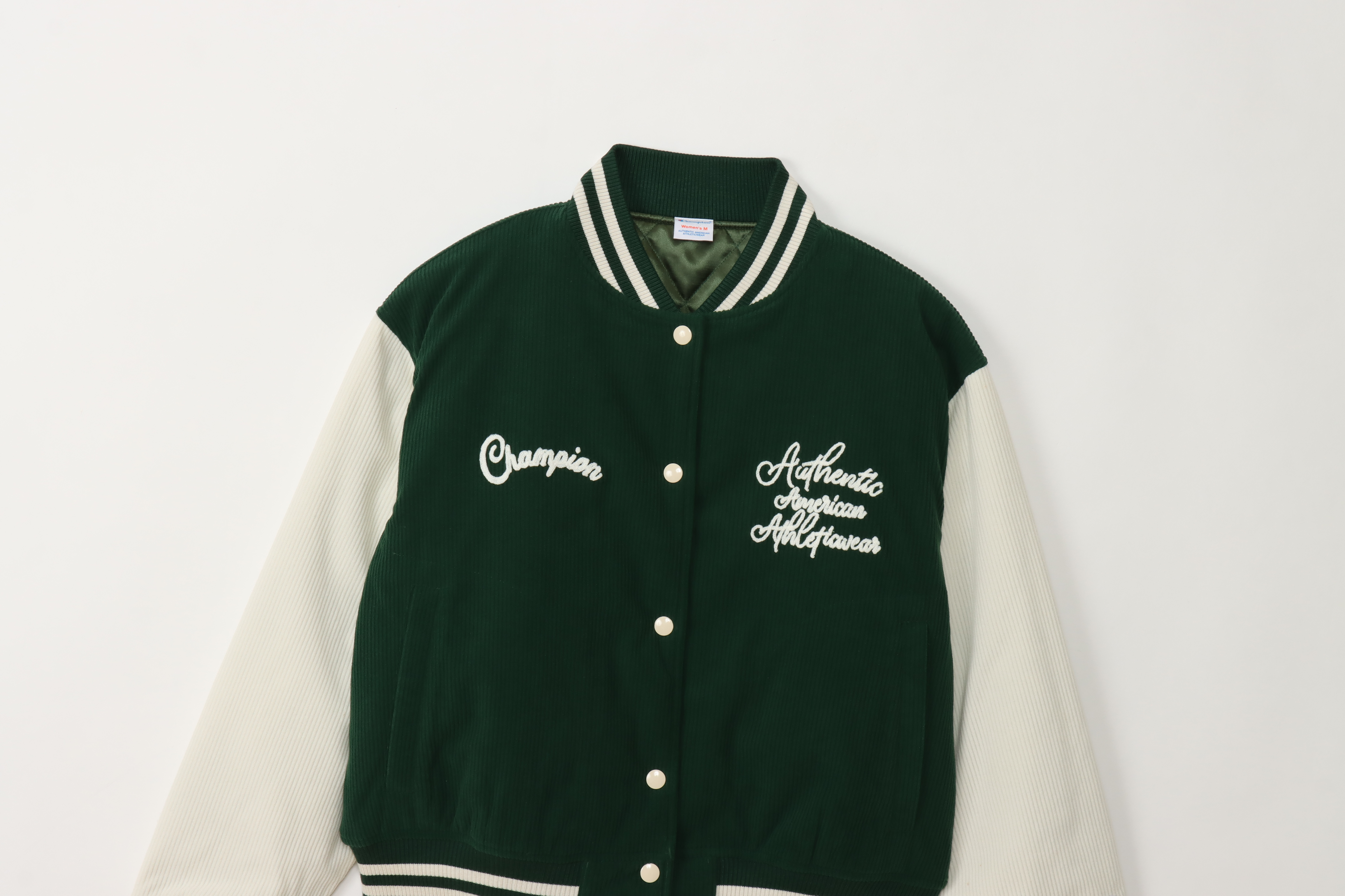 女款 -CASUAL燈心絨刺繡棒球夾克-綠色（CW-A603-570）