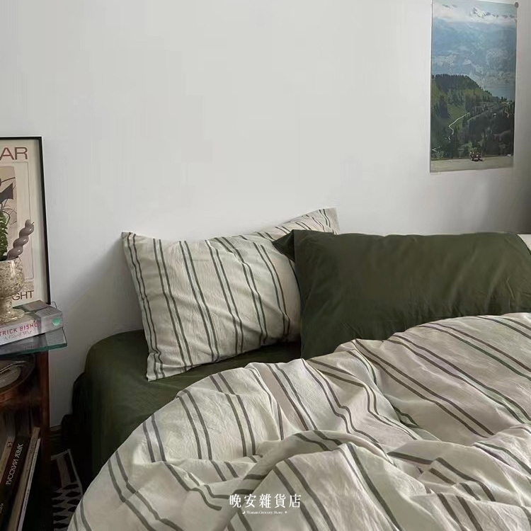 條紋拼接水洗棉【挪威の森林】床單床包組