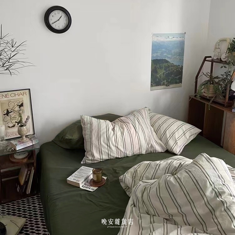 條紋拼接水洗棉【挪威の森林】床單床包組