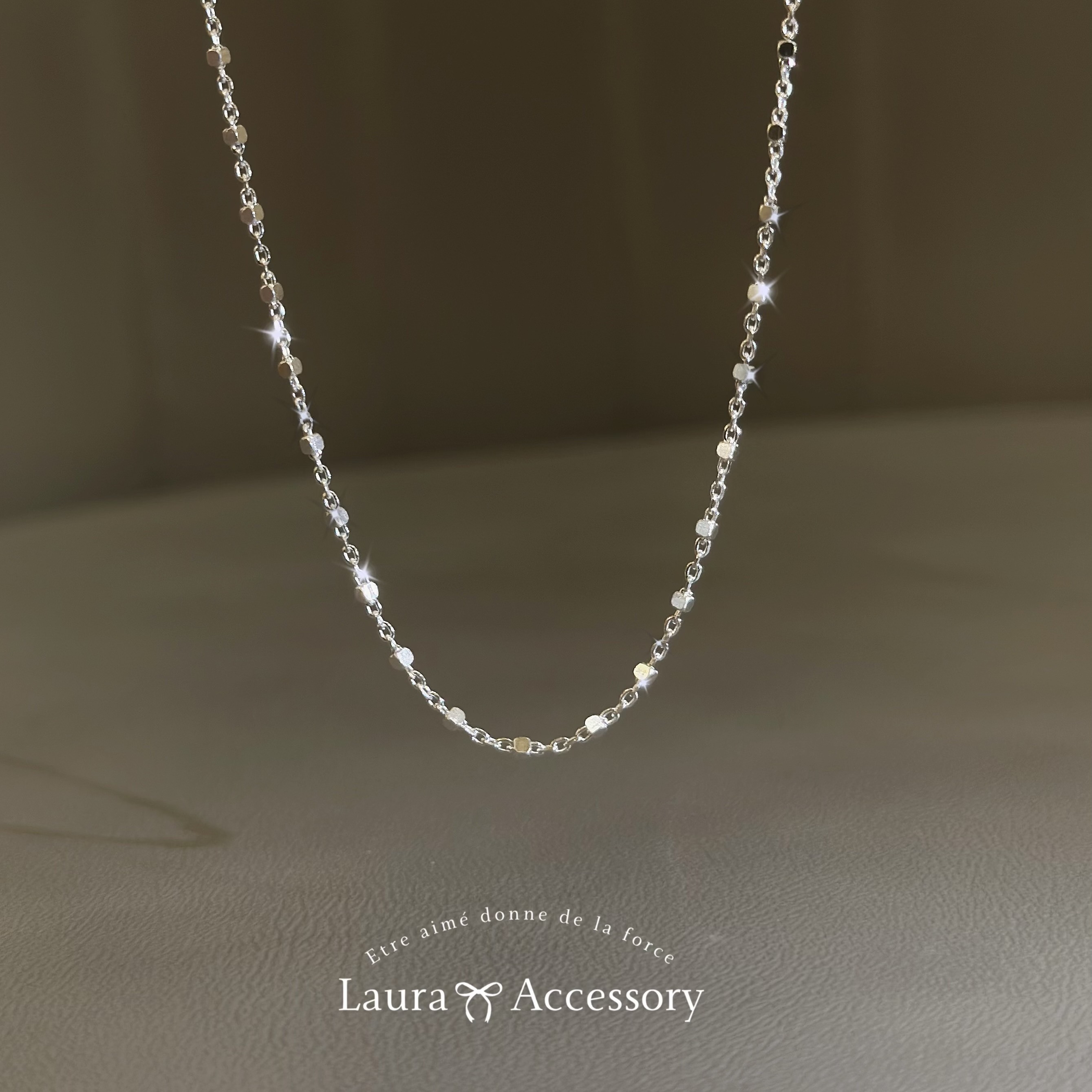 R66細款方糖純銀鎖骨鏈