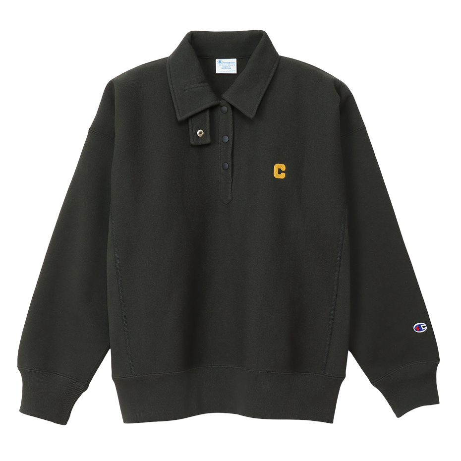 女款-CASUAL 寬版刺繡半開襟衛衣 11.5oz重磅-黑色（CW-A006-055）