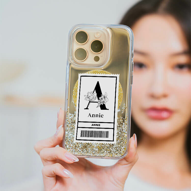 大字條碼 (MagSafe磁吸) 閃耀金鏡面殼 - (訂製名字) iPhone客製化手機殼