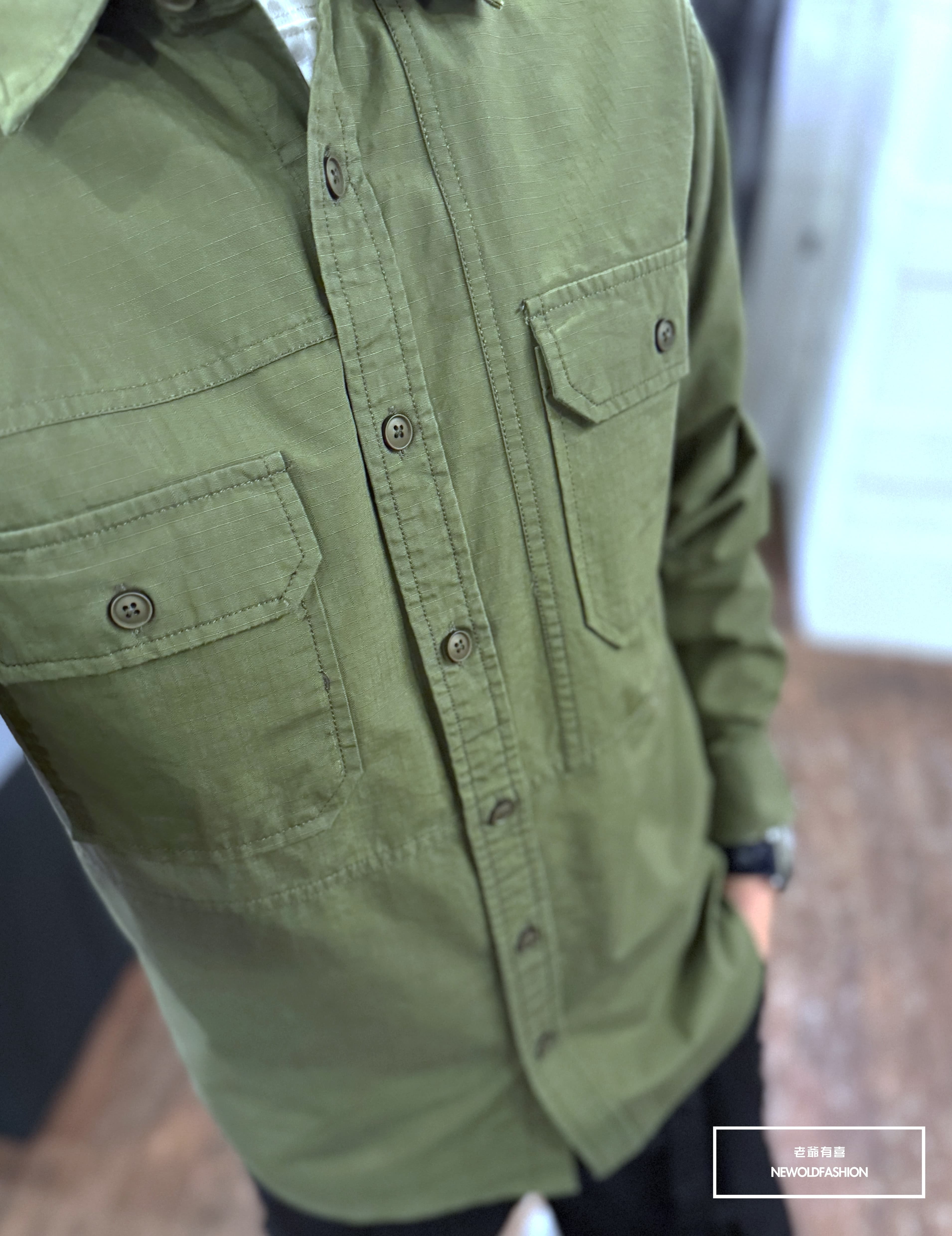 『新品上市』重磅雙口袋方格工裝襯衫-綠(NOF24098086)