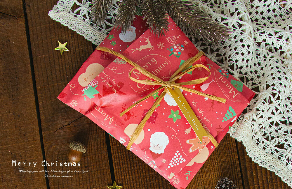 平口紙袋 聖誕 暖暖耶誕森-紅 G8K 100入/包 14.3*19.8cm【3-21308224】