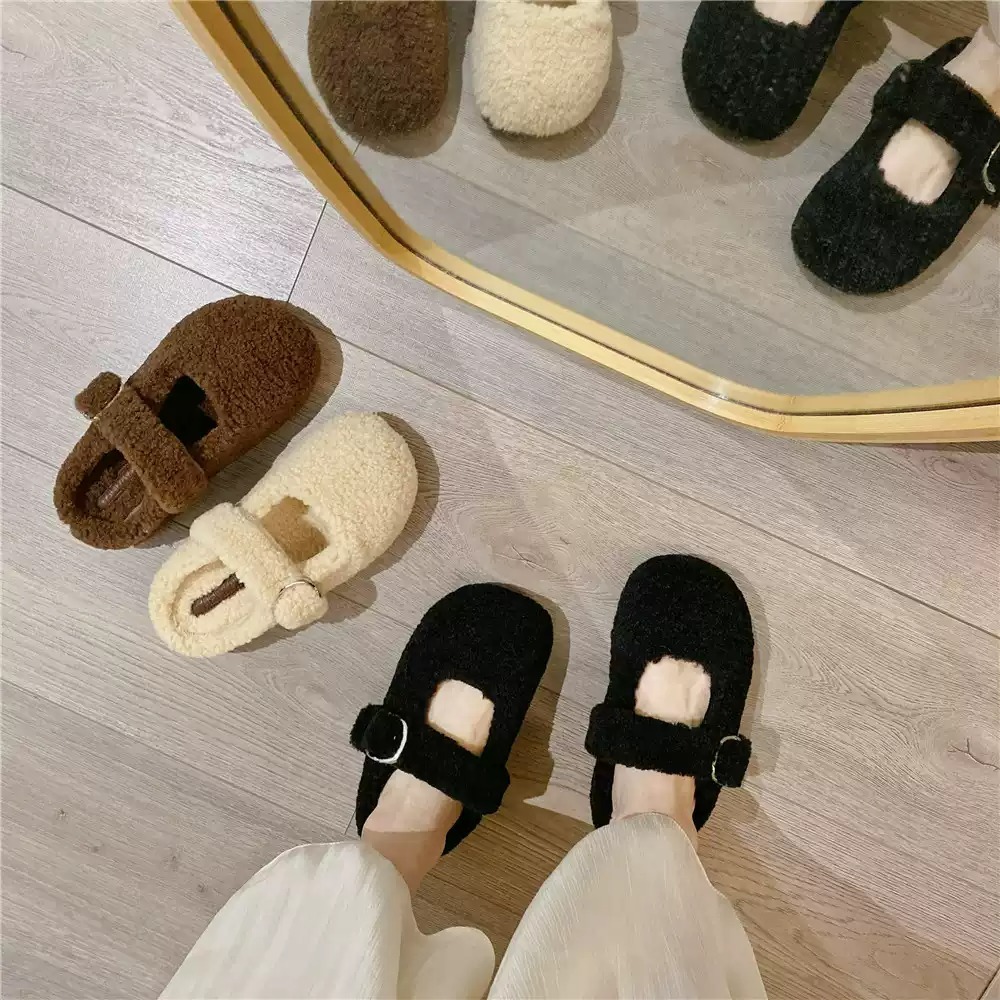 《4998》冬季保暖包頭可愛毛絨娃娃女鞋